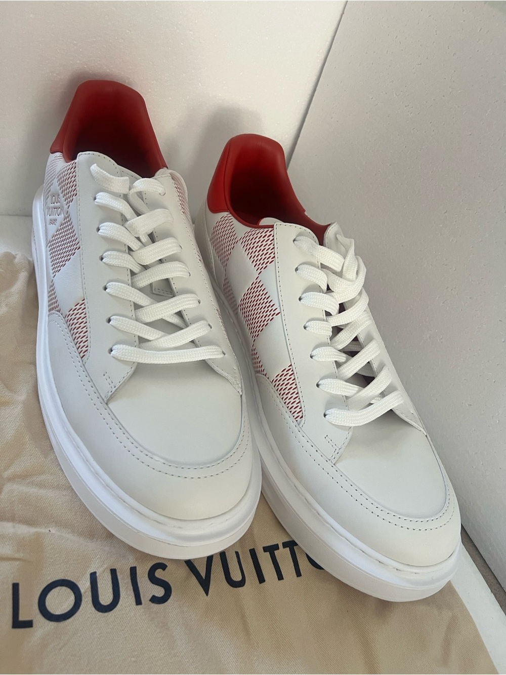Louis Vuitton White & Red Checker Low-Top Sneakers